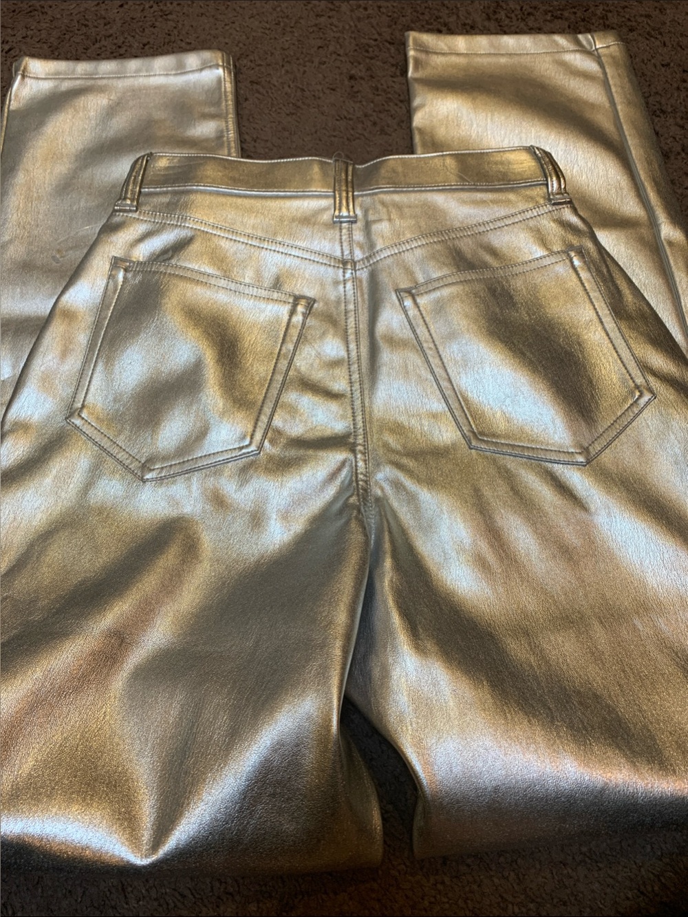 Abercrombie & Fitch Women's Metallic Silver Straight ultra high rise pants